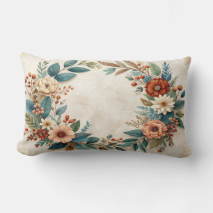 Boho-Herbst-Blumenkranzkissen - Blaugrüne Blätter  Lendenkissen