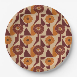 Boho-Herbst-Blumenmuster Pappteller