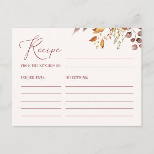 Boho Herbst Boheme-Rezeptkarte für die Braut Postkarte
