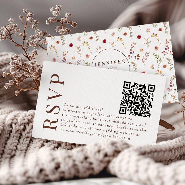 Boho Herbst Herbst Floral Wedding RSVP QR-Code-Kar Begleitkarte (Von Creator hochgeladen)