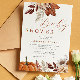 Boho-Herbst-Kürbis-Blumen-Baby-Party Einladung