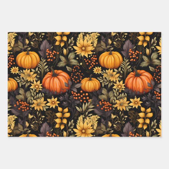 Boho Herbst mit Sonnenblumen, Florals und Pumpkin Geschenkpapier Set (Vorderseite)