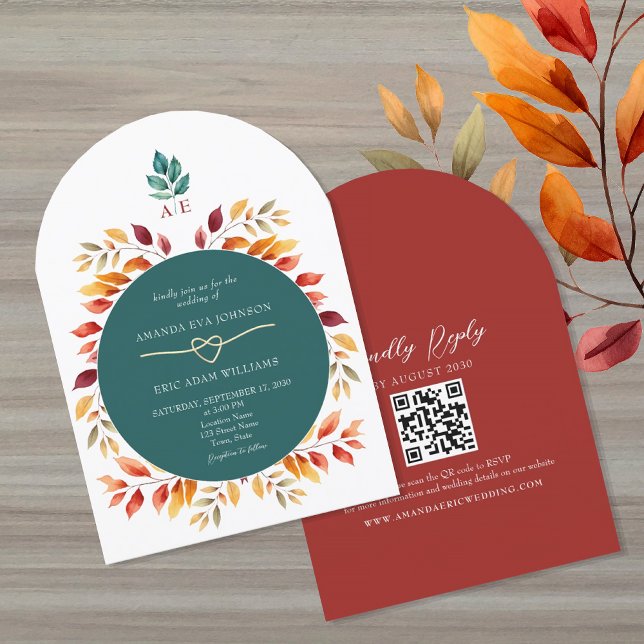 Boho-Herbst-QR-Code-Hochzeit Einladung (Von Creator hochgeladen)