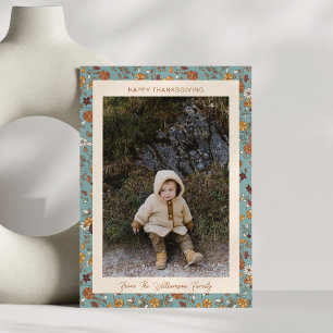 Boho-Herbst-Rustikal-Blaue-Blumen-Foto-Thanksgivin Feiertagskarte