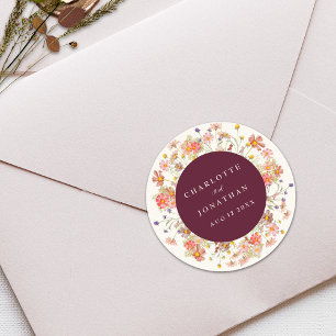 Boho-Herbst-Rustikale-Wildblumen-Hochzeit Runder Aufkleber