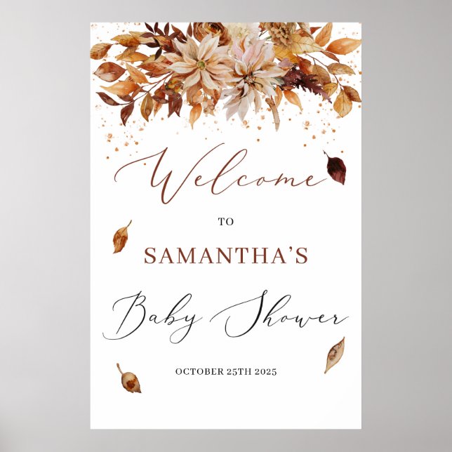 Boho Herbst und Herbst Blumenbaby Begrüßungszeiche Poster (Vorne)