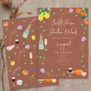 Boho Herbst Wein- und Käse-Verlobungsfeier Einladung