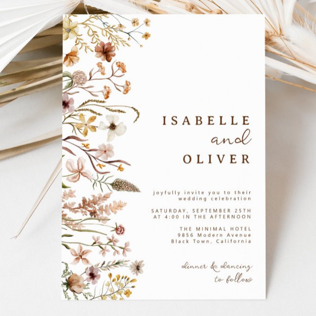 Boho Herbst Wildblume Botanische Hochzeit Einladung (Boho Autumn Fall Wildflower Botanical Wedding Invitation)