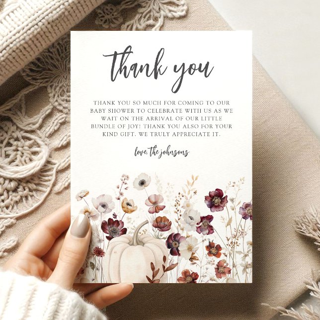 Boho-Herbst-Wildblumen-Baby-Party Dankeskarte (Von Creator hochgeladen)
