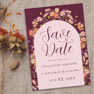 Boho Herbst Wildblumen Burgunder Rosa Hochzeit Save The Date