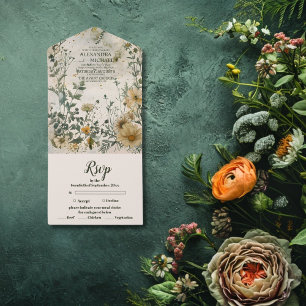 Boho-Herbst-Wildblumen-Hochzeit All In One Einladung