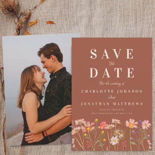 Boho Herbst Wildblumen Terrakotta Foto Hochzeit Save The Date