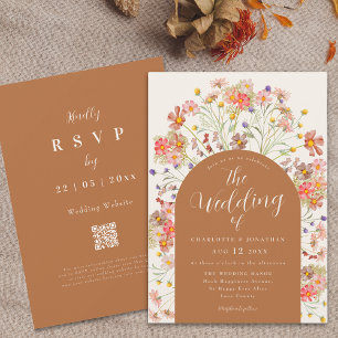 Boho-Herbst-Wildblumen-Terrakotta-Hochzeit Einladung