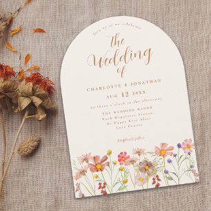 Boho-Herbst-Wildblumen-Terrakotta-Hochzeit Einladung