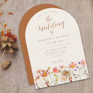 Boho-Herbst-Wildblumen-Terrakotta-Hochzeit Einladung