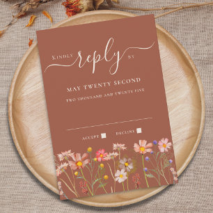 Boho Herbst Wildblumen Terrakotta Rost Beige Hochz RSVP Karte