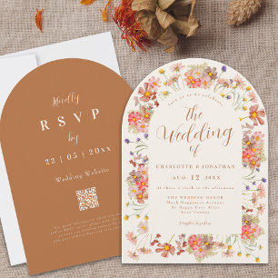 Boho-Herbst-Wildblumenbogen Terrakotta-Hochzeit Einladung