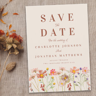 Boho-Herbst-Wildblumenwiese-Hochzeit Save The Date