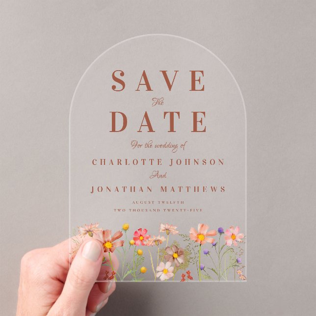 Boho Herbst Wildblumenwiese Hochzeit Save the Date Acryleinladungen (Insitu (Handheld))
