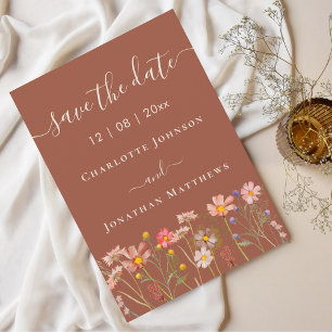 Boho-Herbst-Wildblumenwiese-Terrakotta-Hochzeit Save The Date