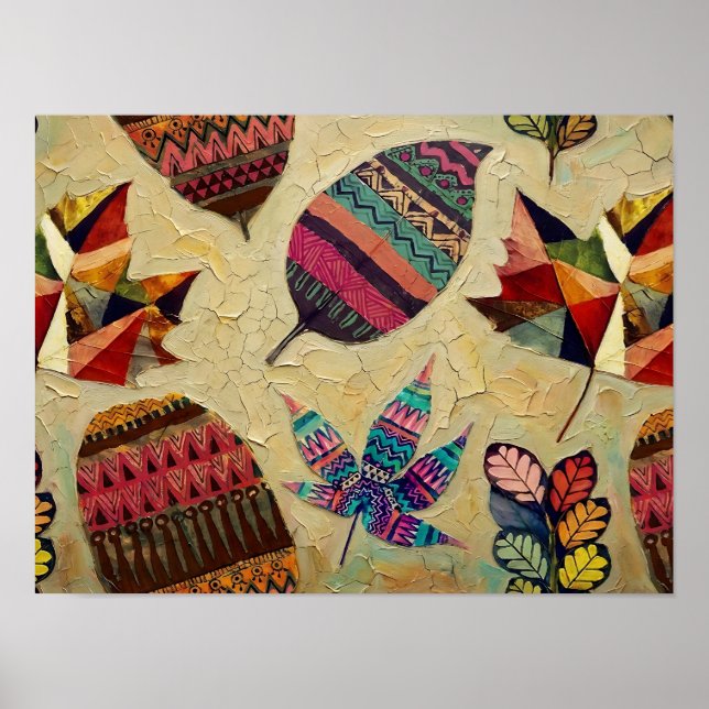 Boho-Herbstblätter-Muster-Kunst Poster (Vorne)