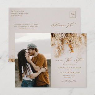 Boho-Herbstblumen-Foto-Hochzeit-Einladungskarte zu Ankündigungspostkarte