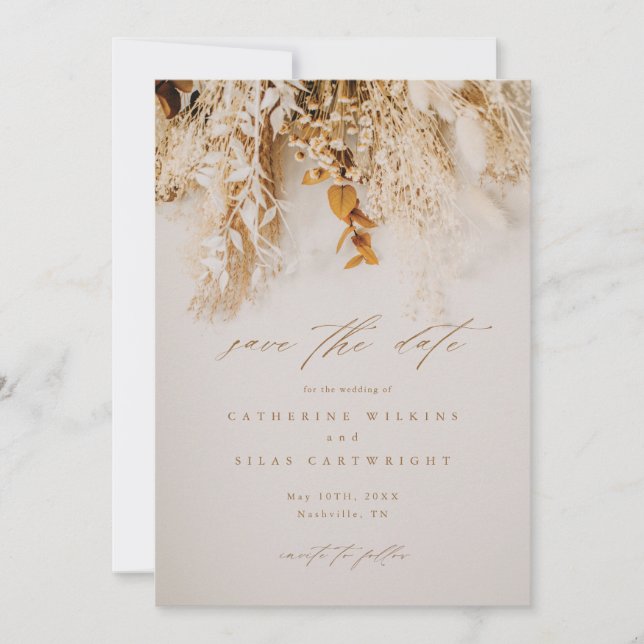 Boho-Herbstblumen-Hochzeit Save The Date (Vorderseite)