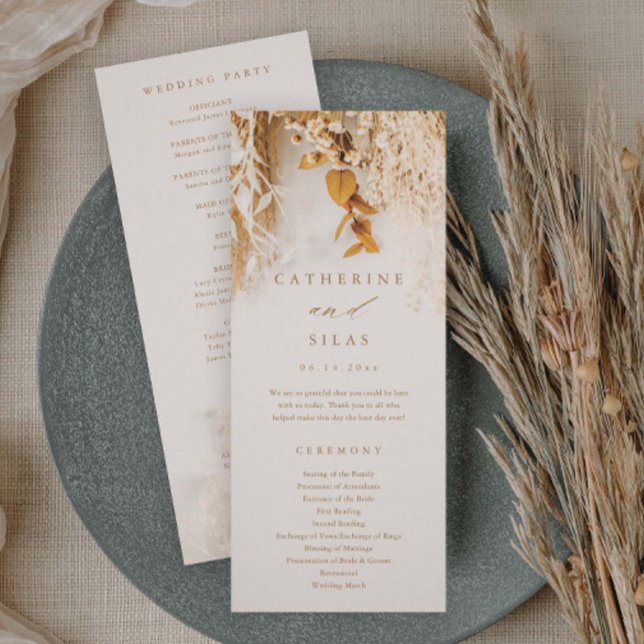 Boho-Herbstblumen-Hochzeitsprogramm Einladung (Boho floral fall wedding programs.)