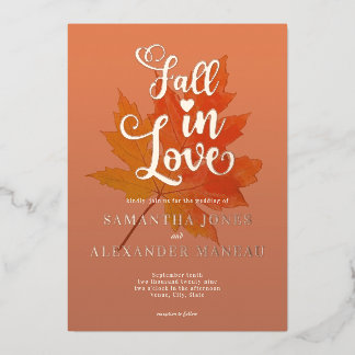 Boho Herbstlaubs Burnt Orange fällt auf Hochzeit i Folieneinladung