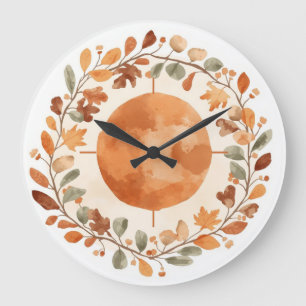 Boho-Herbstmond Botanische Wasserfarben-Wanduhr Große Wanduhr