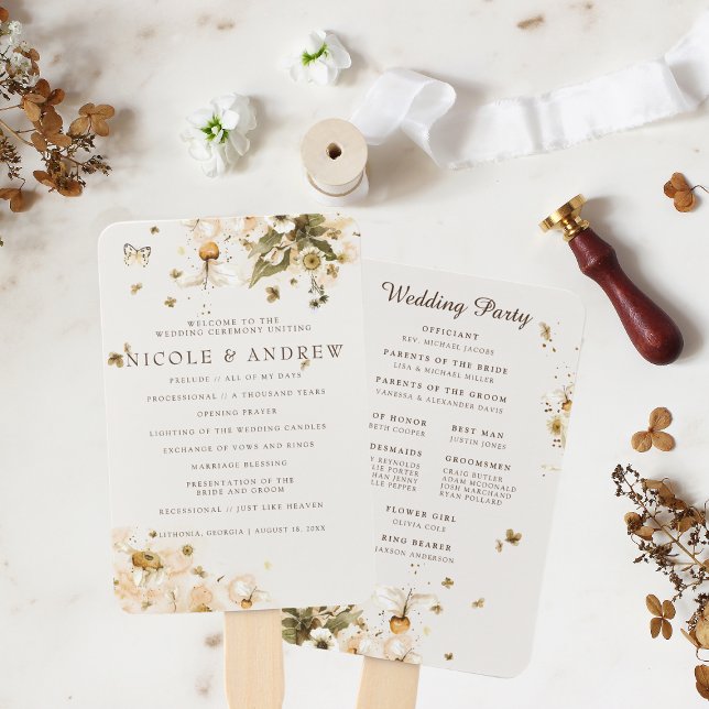 Boho-Herbstwildblume | Hochzeitsprogramm-Handfäche Fächer (Von Creator hochgeladen)