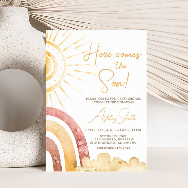 Boho Here kommt die Son Baby Dusche Einladung (Sonshine Baby Shower Invitation)