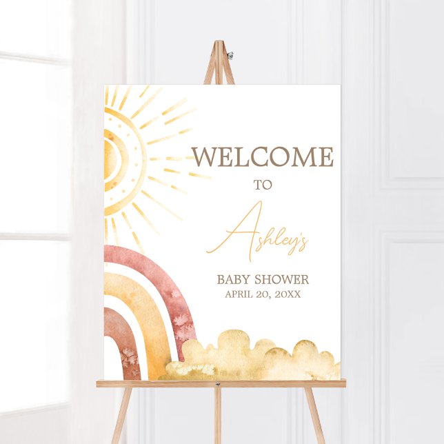 Boho Here kommt die Son Baby Dusche Willkommen Poster (Sonshine Baby Shower Welcome Sign)
