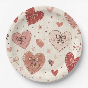 Boho-Herzen und -Schleifen Valentinstag-Papiertell Pappteller