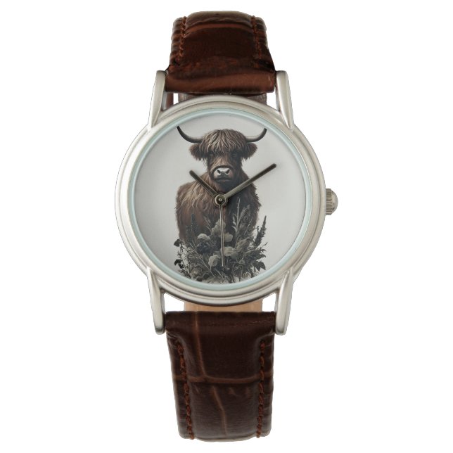 Boho Highland Cow Armbanduhr (Vorderseite)