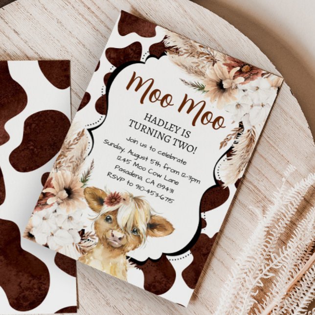 Boho Highland Cow Birthday Farm Einladung (Von Creator hochgeladen)