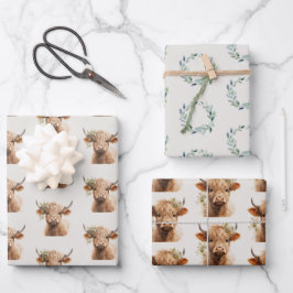 Boho Highland Cow Geschenkpapier Set