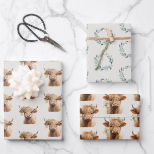 Boho Highland Cow Geschenkpapier Set