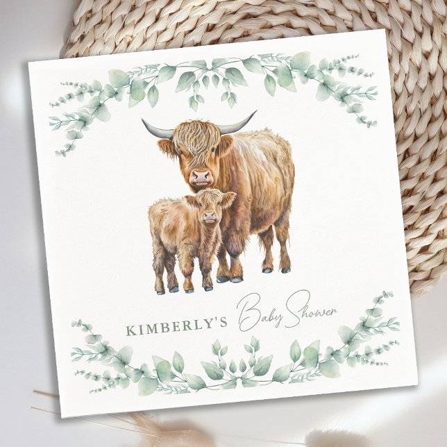 Boho Highland Cow Greenery Farm Animal Baby Shower Serviette (Von Creator hochgeladen)