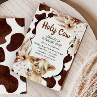 Boho Highland Cow Ich bin ein Mädchen ersten Gebur Einladung