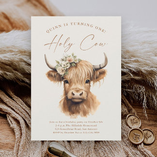 Boho Highland Cow Kindergeburtstag Party Einladung