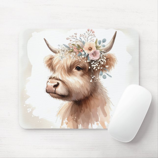 Boho Highland Cow Mousepad (Mit Mouse)