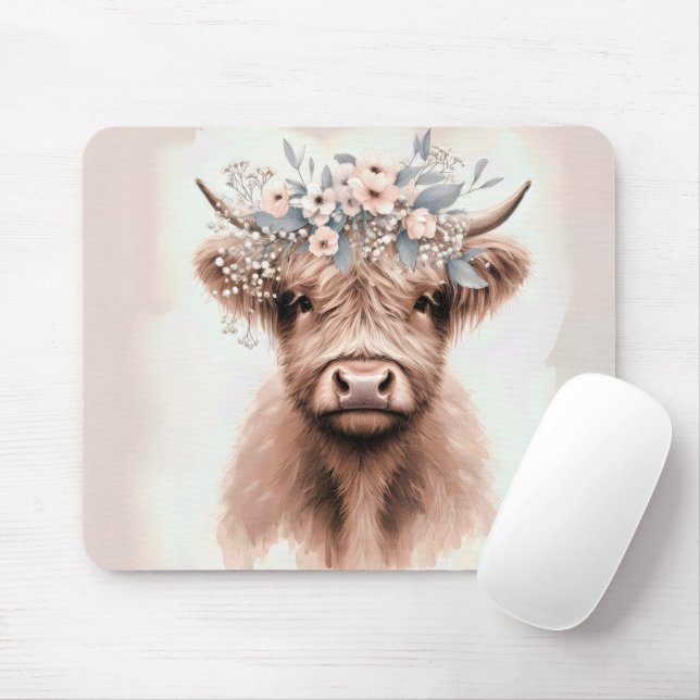 Boho Highland Cow Mousepad (Mit Mouse)