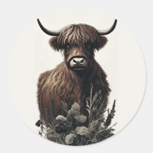 Boho Highland Cow Runder Aufkleber