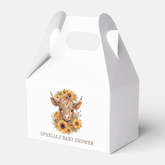Boho Highland Cow Sunflowers Babydusche Vielen Dan Geschenkschachtel (Vorderseite)