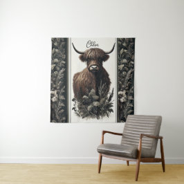 Boho Highland Cow Wandteppich