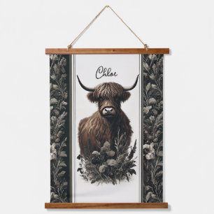 Boho Highland Cow Wandteppich Mit Holzrahmen