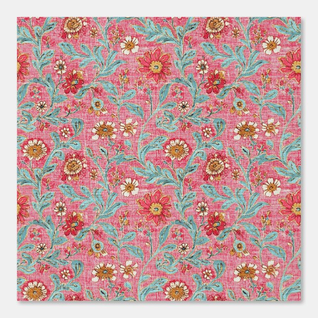 Boho Himbeer-Aqua-Blumenmuster Tapete (Vorderseite)