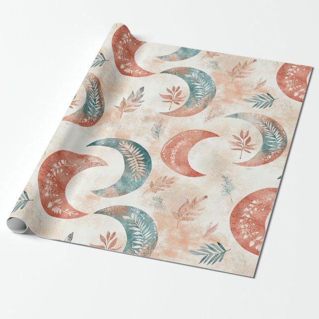 Boho-Himmels-Blumen-Mond-Muster (2) Geschenkpapier (Ungerollt)