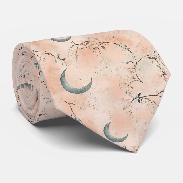 Boho-Himmels-Blumen-Mond-Muster (3) Krawatte (Gerollt)